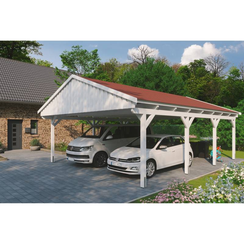SKAN HOLZ Doppelcarport 'Fichtelberg' 618 x 808 cm weiß mit roten Schindeln SKAN HOLZ Doppelcarport 'Fichtelberg' 618 x 808 cm weiß mit roten Schindeln von SKAN HOLZ