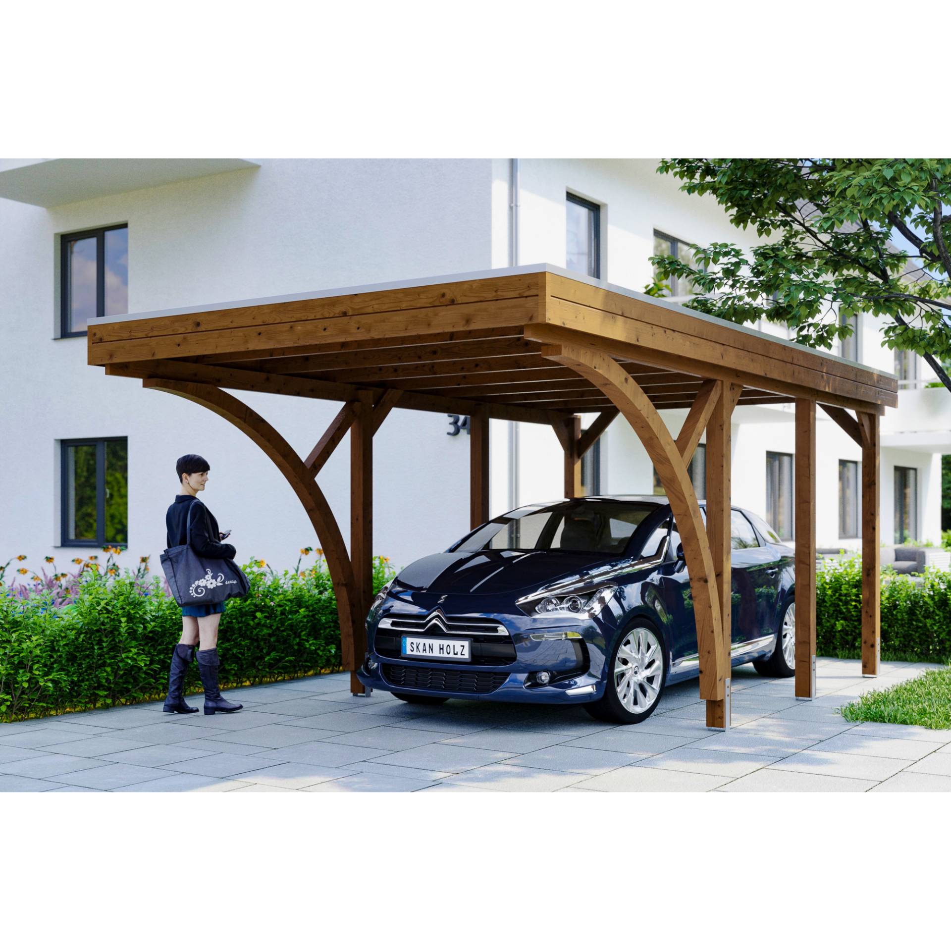 SKAN HOLZ Einzelcarport 'Friesland' 314 x 555 cm nussbaum Set 6 mit 2 Einfahrtsbögen von SKAN HOLZ