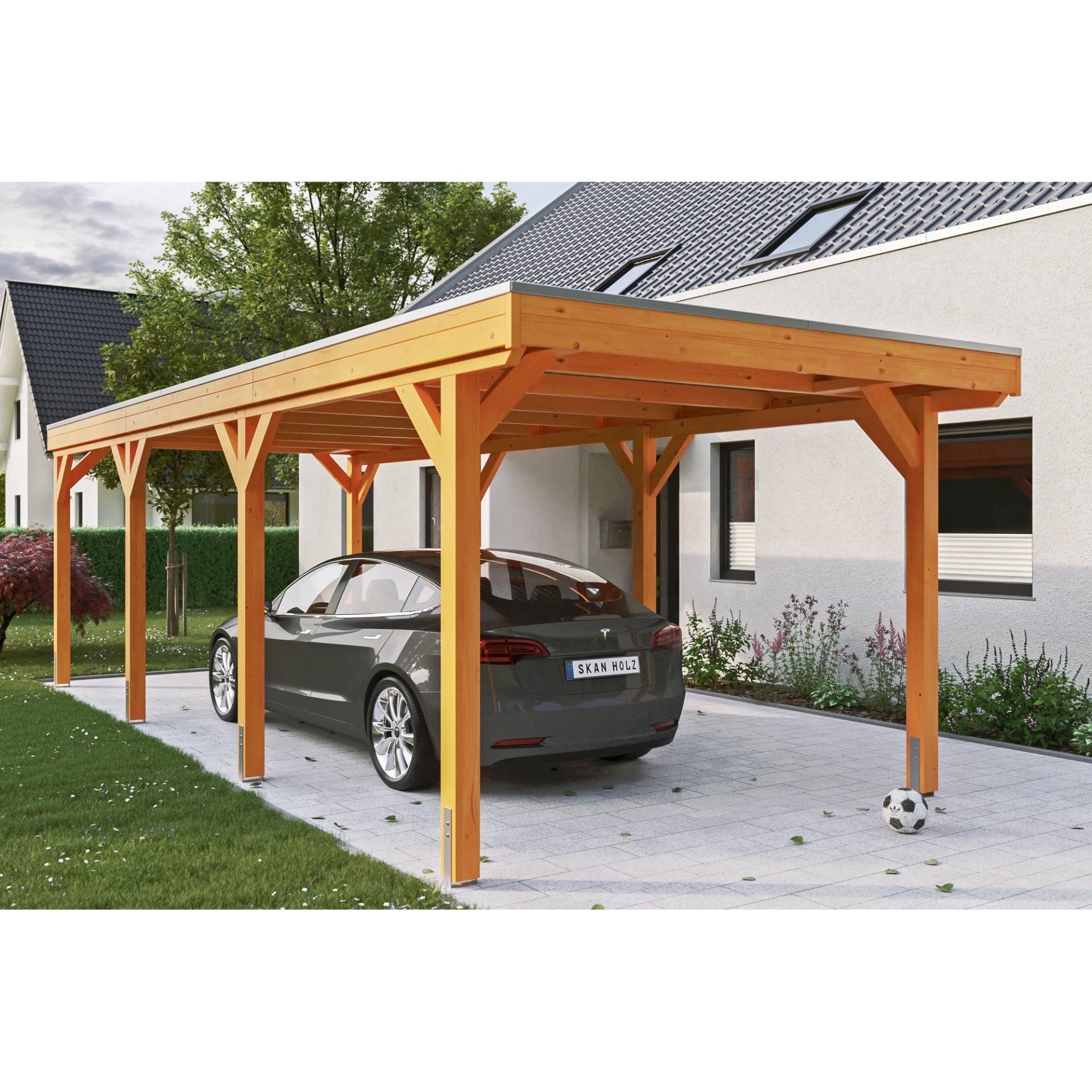 SKAN HOLZ Einzelcarport 'Grunewald' 321 x 796 cm eichefarben mit EPDM-dach von SKAN HOLZ