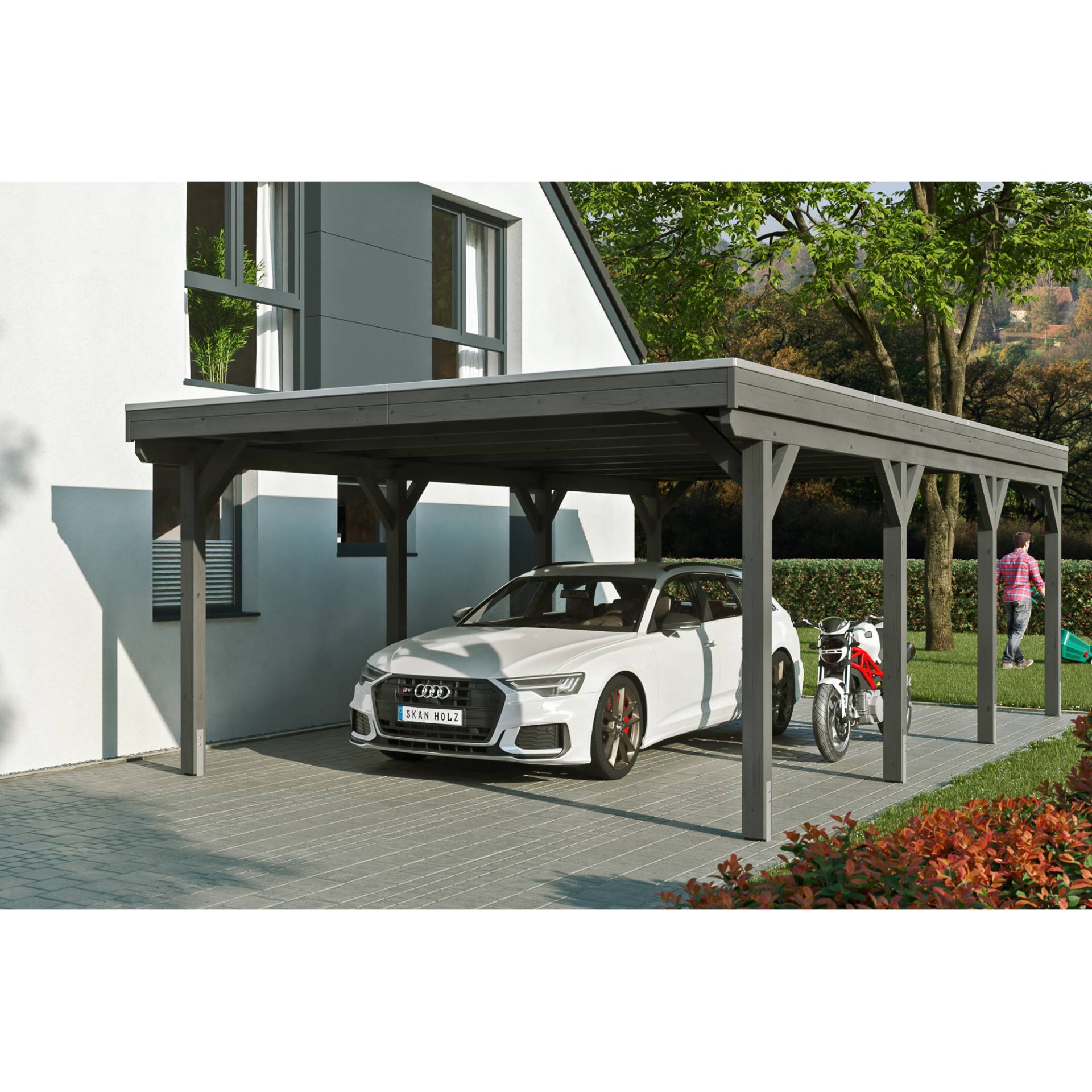 SKAN HOLZ Einzelcarport 'Grunewald' 427 x 796 cm schiefergrau mit Aluminiumdach von SKAN HOLZ