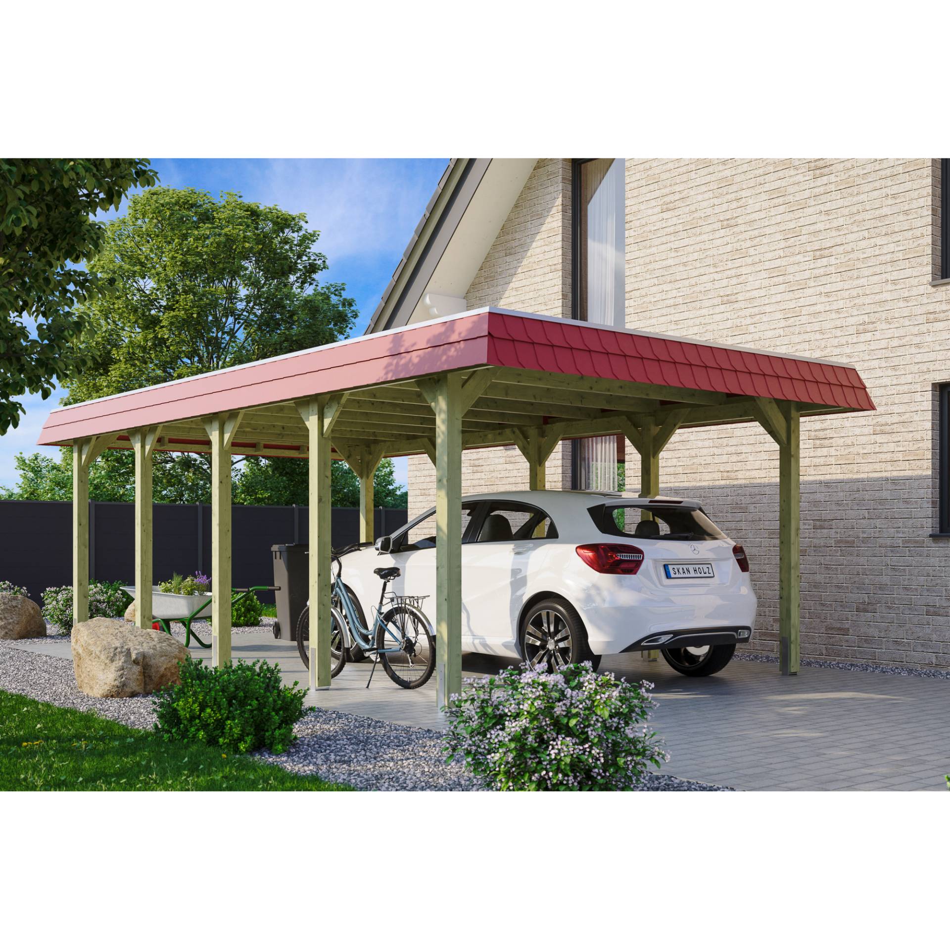 SKAN HOLZ Einzelcarport 'Spreewald' 396 x 741 cm rote Blende KDI imprägniert SKAN HOLZ Einzelcarport 'Spreewald' 396 x 741 cm rote Blende KDI imprägniert von SKAN HOLZ