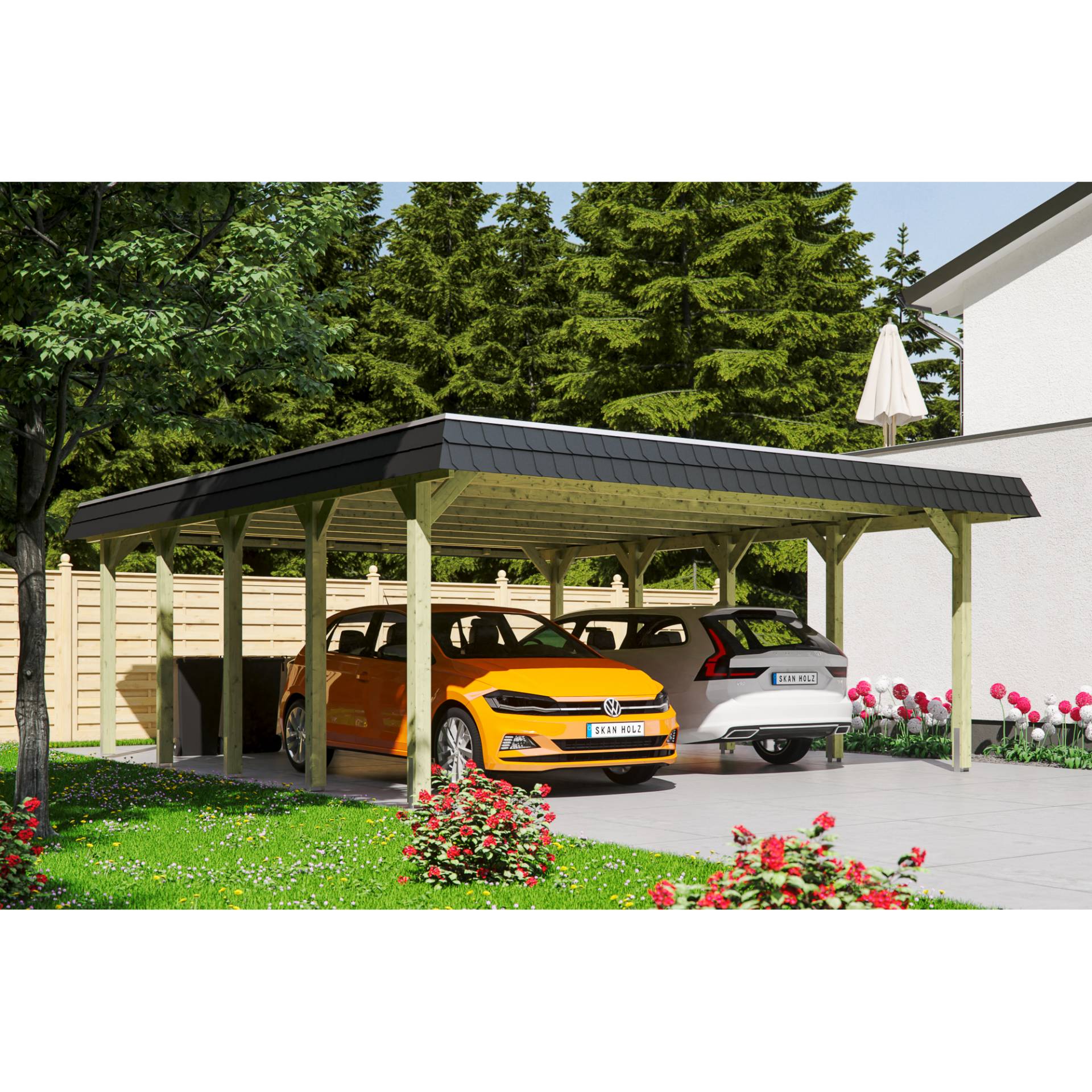 SKAN HOLZ Doppelcarport 'Spreewald' 585 x 741 cm schwarze Blende KDI imprägniert SKAN HOLZ Doppelcarport 'Spreewald' 585 x 741 cm schwarze Blende KDI imprägniert von SKAN HOLZ