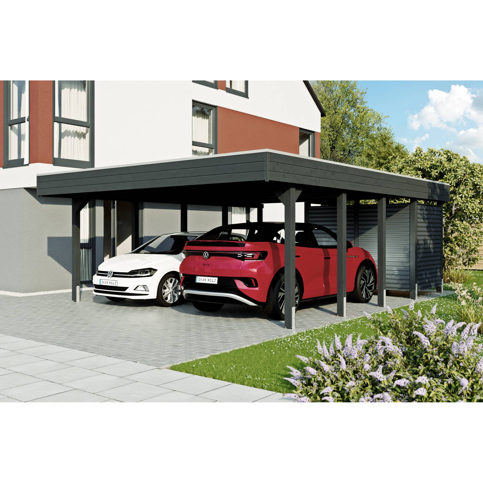 SKAN HOLZ Doppelcarport 'Friesland Hybrid Set 14' Fichtenholz anthrazit 557 x 708 cm von SKAN HOLZ