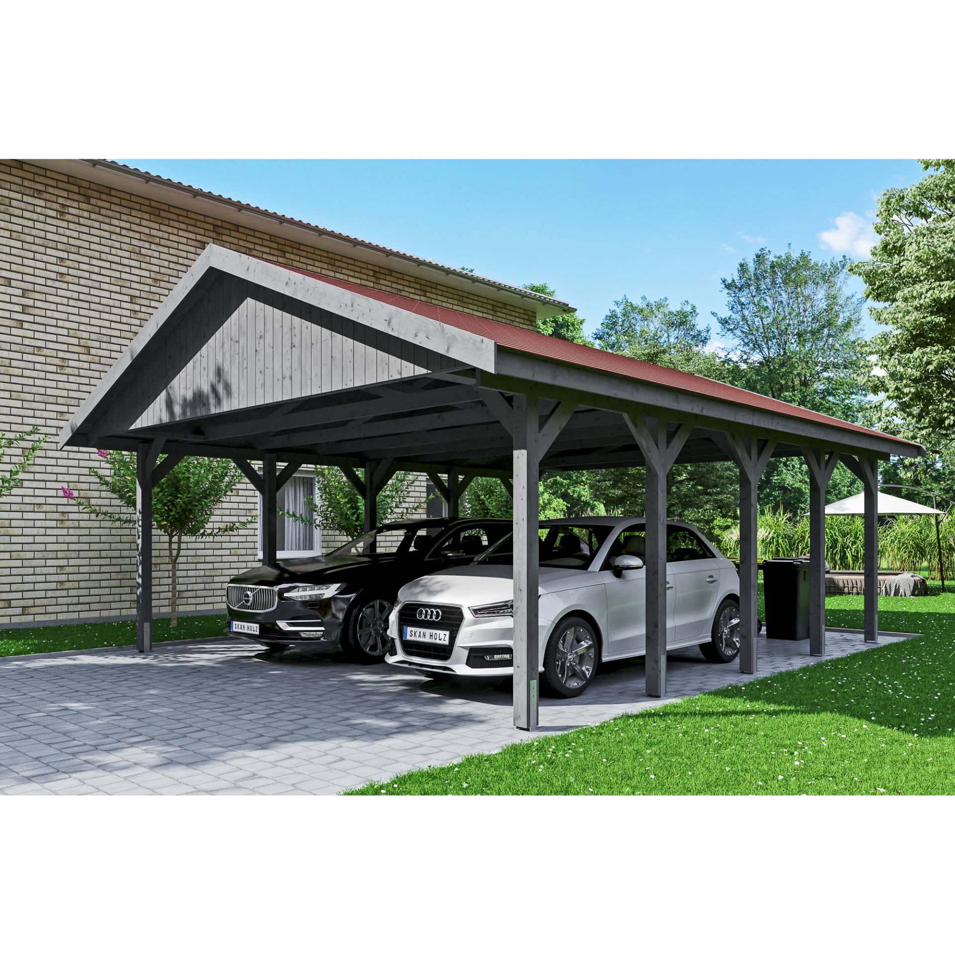 SKAN HOLZ Doppelcarport 'Wallgau' mit roten Schindeln 620 x 750 cm schiefergrau SKAN HOLZ Doppelcarport 'Wallgau' mit roten Schindeln 620 x 750 cm schiefergrau von SKAN HOLZ