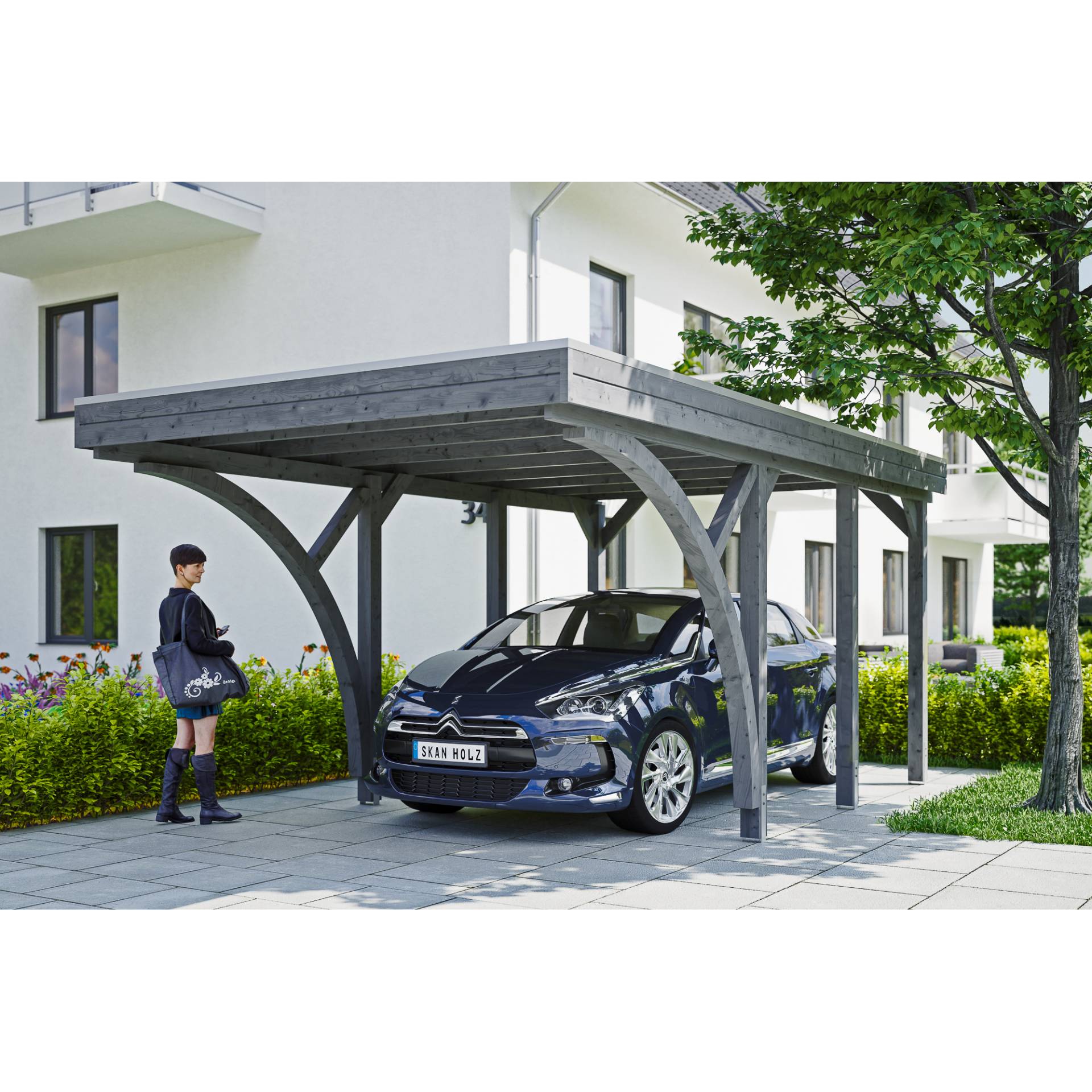 SKAN HOLZ Einzelcarport 'Friesland Set 6' mit Aluminiumdach und 2 Einfahrtsbögen 314 x 555 cm schiefergrau von SKAN HOLZ