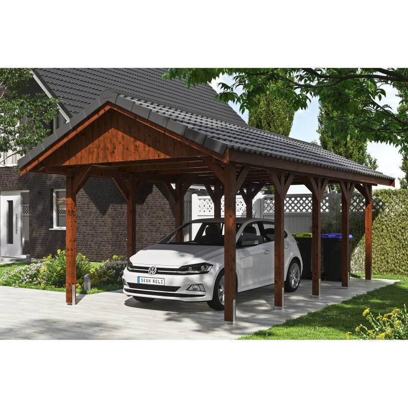 SKAN HOLZ Einzelcarport 'Wallgau' mit Dachlattung 380 x 750 cm nussbaum von SKAN HOLZ