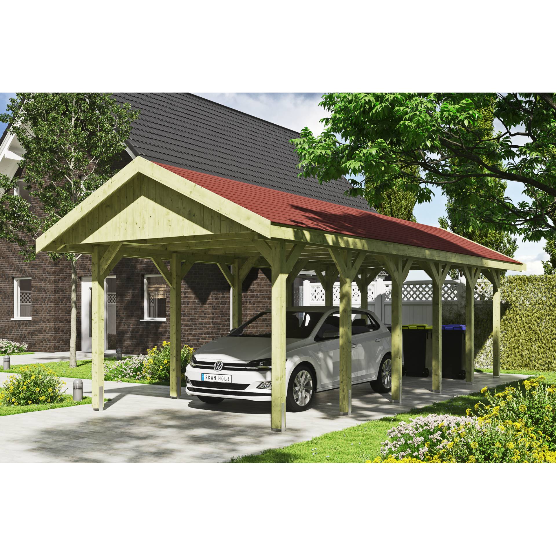 SKAN HOLZ Einzelcarport 'Wallgau' mit roten Schindeln 380 x 900 cm natur SKAN HOLZ Einzelcarport 'Wallgau' mit roten Schindeln 380 x 900 cm natur von SKAN HOLZ