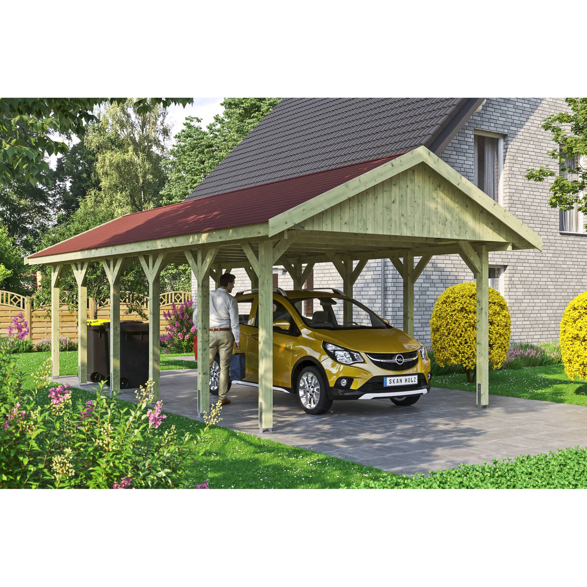 SKAN HOLZ Einzelcarport 'Wallgau' mit roten Schindeln 430 x 900 cm natur von SKAN HOLZ