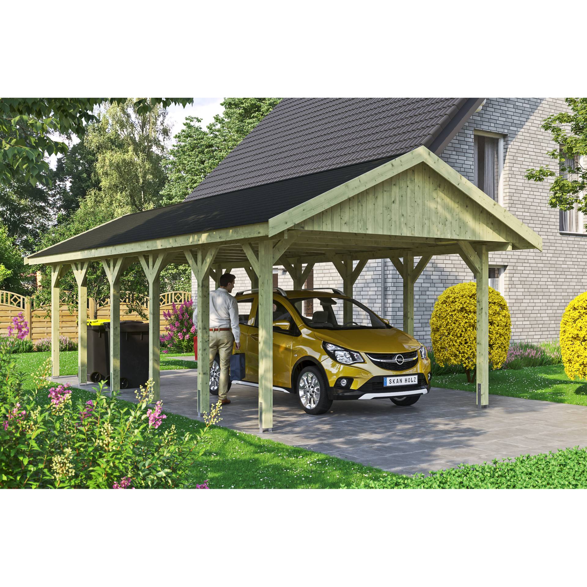 SKAN HOLZ Einzelcarport 'Wallgau' mit schwarzen Schindeln 430 x 900 cm natur von SKAN HOLZ