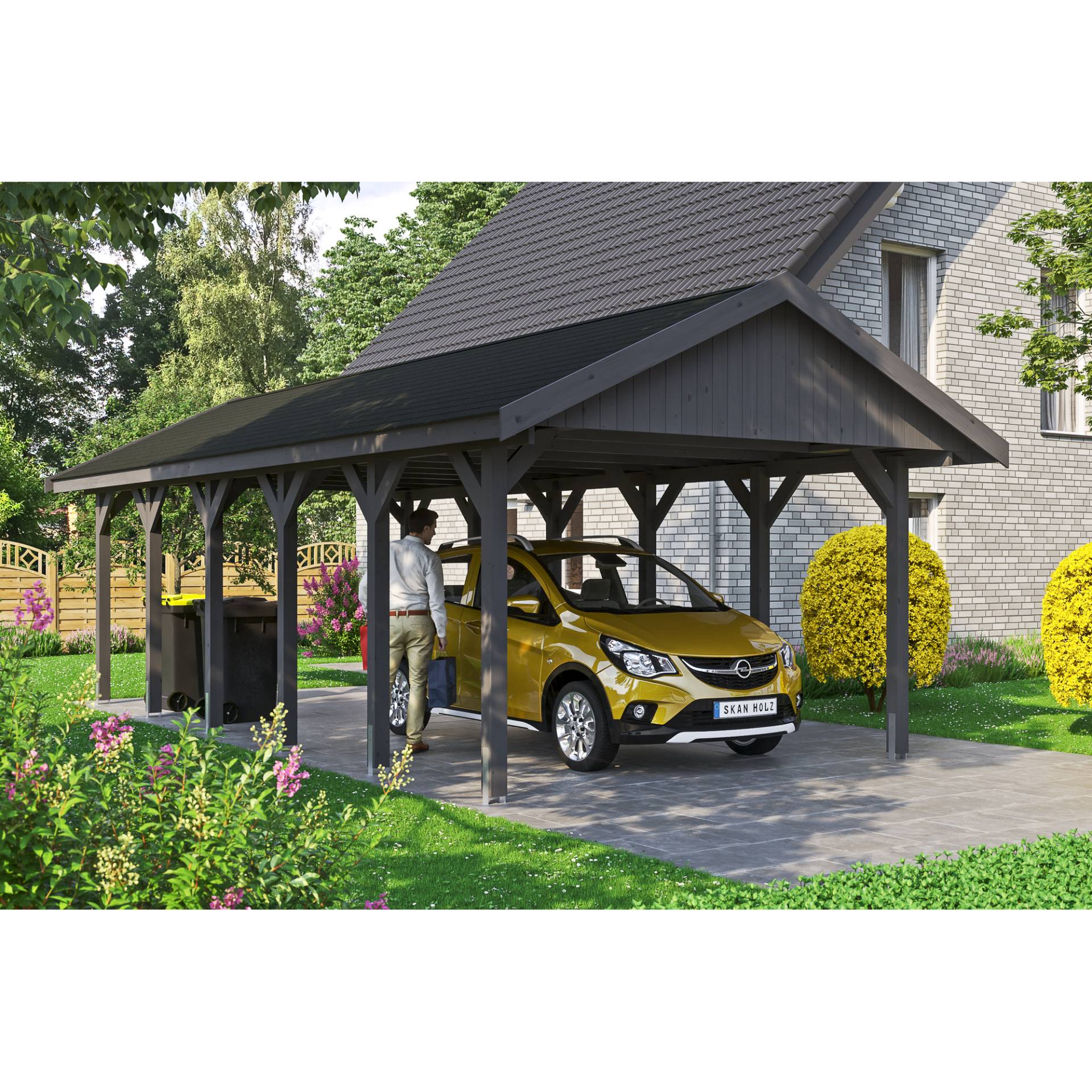 SKAN HOLZ Einzelcarport 'Wallgau' mit schwarzen Schindeln 430 x 900 cm schiefergrau von SKAN HOLZ