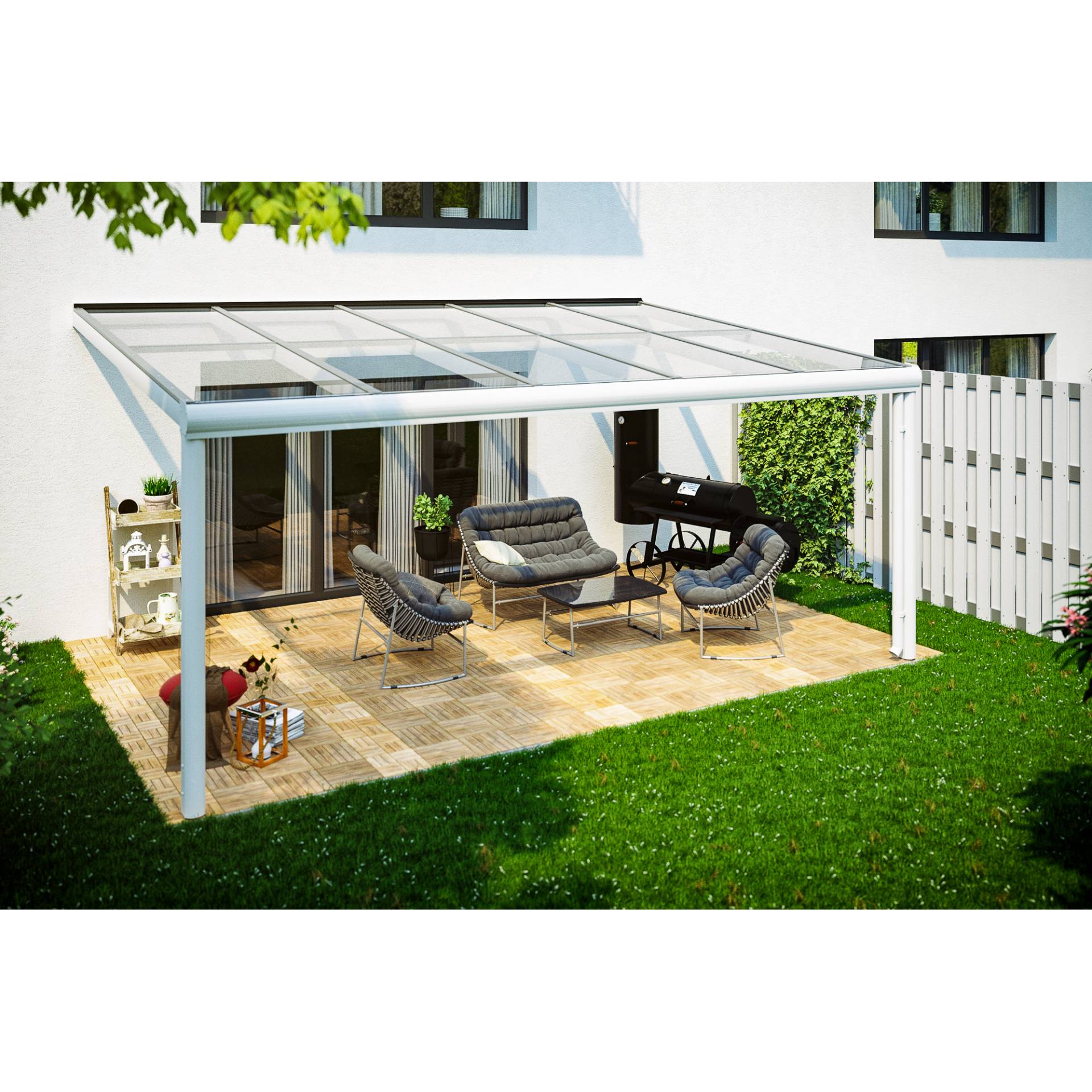 SKAN HOLZ Terrassenüberdachung 'Modena' 541 x 357 cm Aluminium Verbundsicherheitsglas weiß von SKAN HOLZ