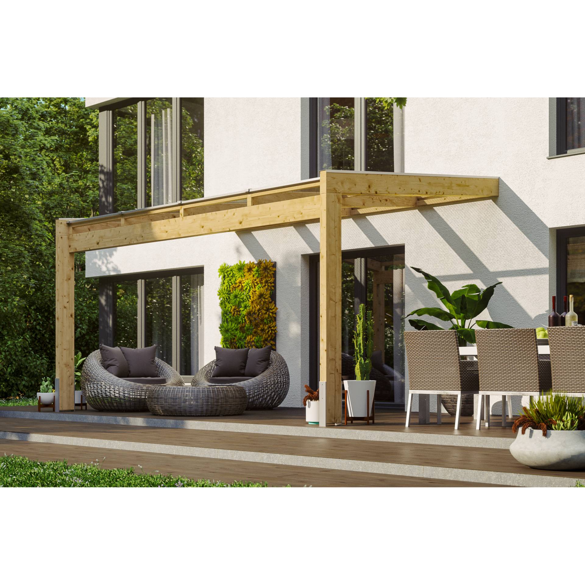 SKAN HOLZ Terrassenüberdachung 'Novara' 450 x 259 cm Leimholz Doppelstegplatten natur von SKAN HOLZ