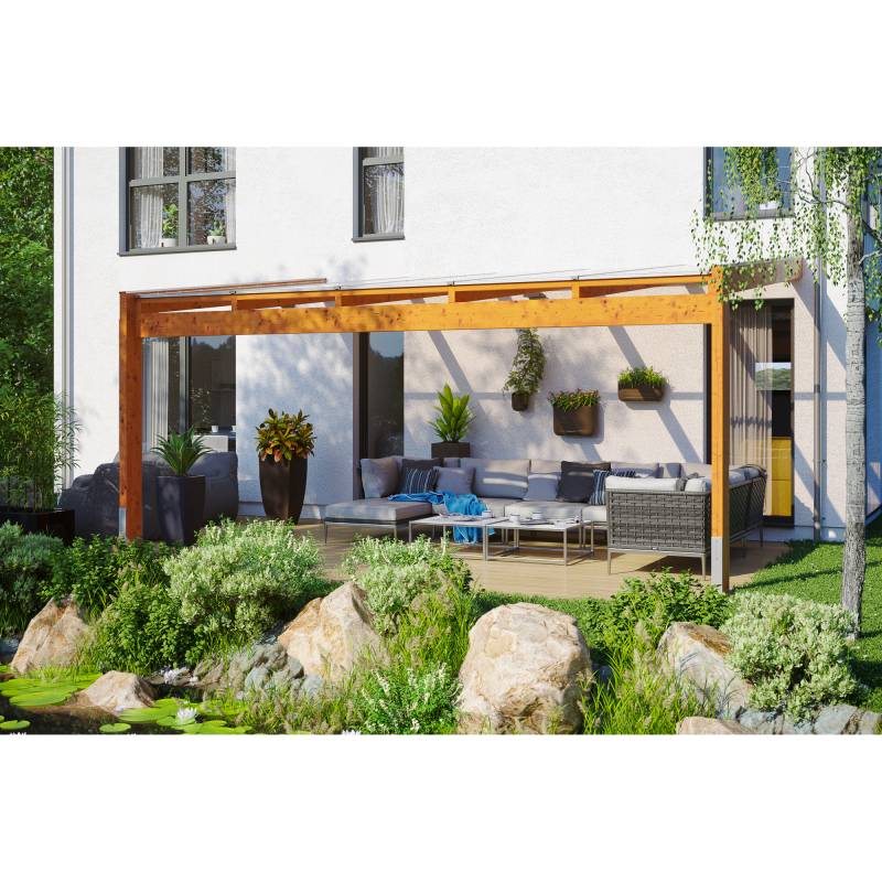 SKAN HOLZ Terrassenüberdachung 'Novara' 557 x 359 cm Leimholz Doppelstegplatten eiche hell von SKAN HOLZ