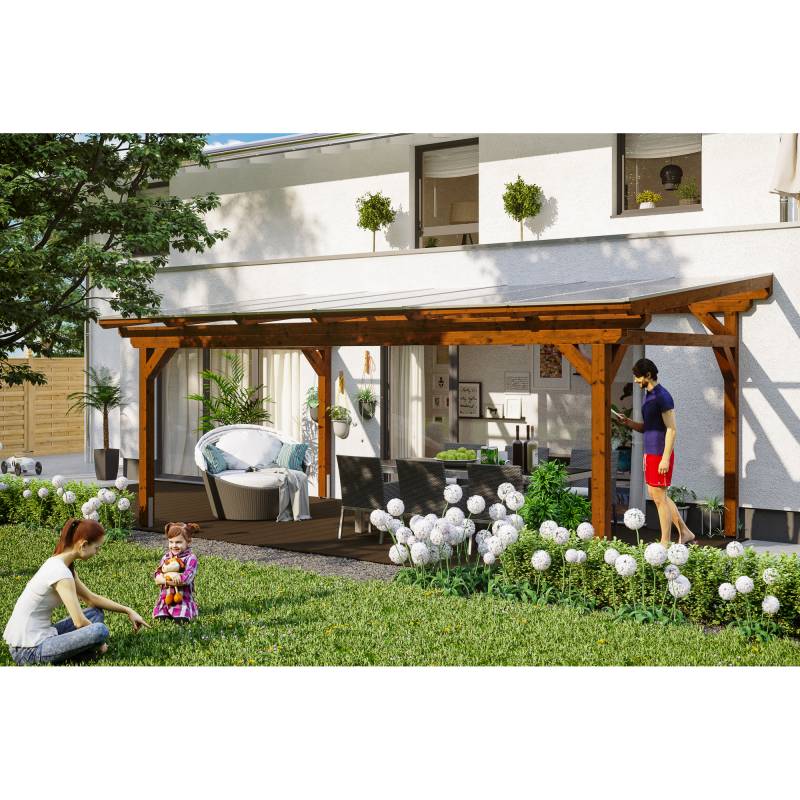 SKAN HOLZ Terrassenüberdachung 'Sanremo' 648 x 400 cm Leimholz Doppelstegplatten nussbaum von SKAN HOLZ