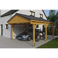 SKANHOLZ Carport »Fichtelberg«, BxT: 423 x 566 cm, Firsthöhe: 326 cm, lasiert - beige von SKANHOLZ