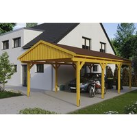 SKANHOLZ Carport »Fichtelberg«, BxT: 423 x 808 cm, Firsthöhe: 326 cm, lasiert - beige von SKANHOLZ