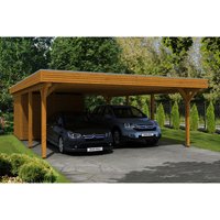 SKANHOLZ Carport »Spessart«, BxT: 611 x 846 cm, Firsthöhe: 258 cm, lasiert - beige von SKANHOLZ