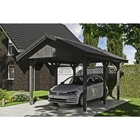 SKANHOLZ Carport »Wallgau«, BxT: 380 x 500 cm, Firsthöhe: 313 cm, lasiert - grau von SKANHOLZ