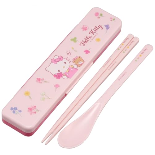 Hello Kitty Utensilien-Set, inklusive wiederverwendbarem Essstäbchen, Löffel und Tragetasche, authentisches japanisches Design, langlebig, spülmaschinenfest, Blumenkranz von SKATER
