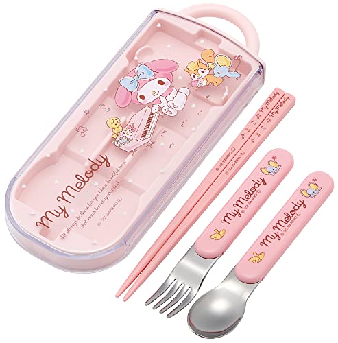 My Melody Utensilien-Set – inklusive wiederverwendbarer Gabel, Löffel, Essstäbchen und Tragetasche – authentisches japanisches Design – langlebig, spülmaschinenfest – Musik von SKATER