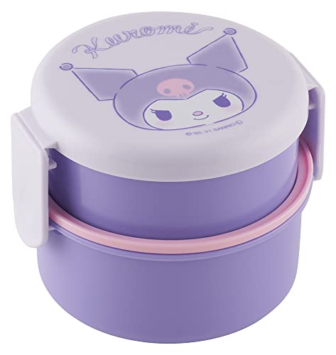 Skater Kuromi 2-stöckige runde Bento-Lunchbox mit Folk (500 ml) – authentisches japanisches Design – mikrowellengeeignet – Lila von SKATER