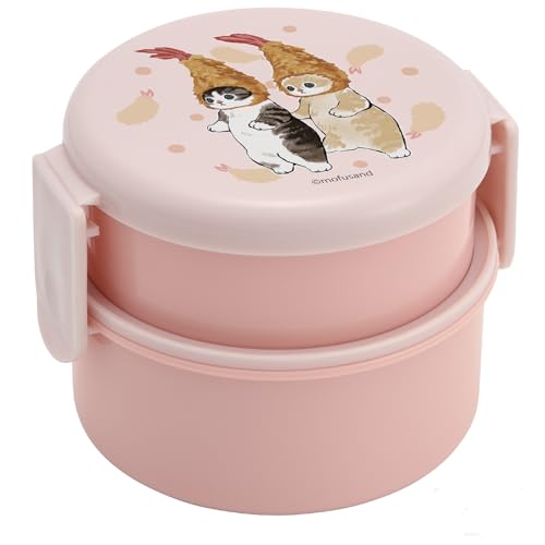 Skater Mofusand 2-stöckige runde Bento-Lunchbox, 480 ml, Katze mit gebratenen Garnelen von SKATER