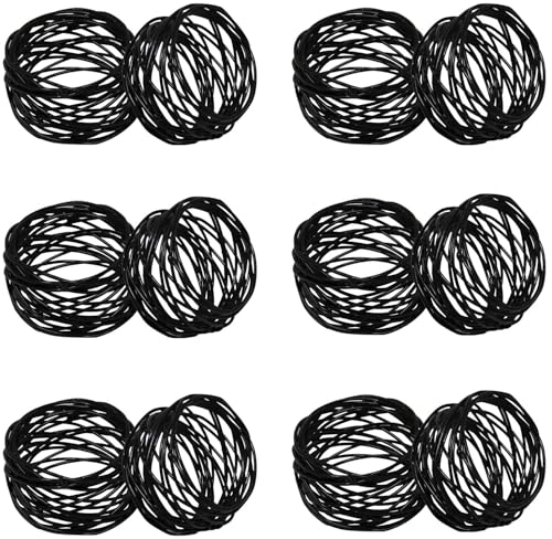 SKAVIJ Indischer Handgefertigter Runder Serviettenring aus Metallgeflecht, 12er-Set für Abendessen, Party, Serviettenhalter für den täglichen Gebrauch Schwarz von SKAVIJ