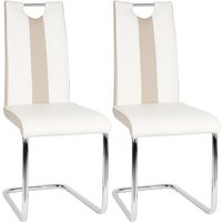 2er Set Esszimmerstühle mit Rückenlehne,Polsterstuhl aus Metallbeine,Weiß+Beige von SKECTEN