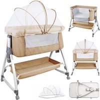 Babybett Beistellbett 6-stufig verstellbares Zusammenklappbar mit Rollen & Moskitonetz 91x50x116cm cremefarben von SKECTEN