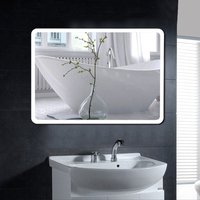 Badezimmerspiegel led Badspiegel mit Beleuchtung Wandspiegel ,Cool White,LCD abgerundete Ecken (80x60cm) von SKECTEN