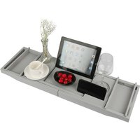 Bambus Badewannenablage Ausziehbar Badewannentablett, SPA Experience Wannenablage, Integrierter Buch und Regalhalter Weinglashalter, Stabile von SKECTEN