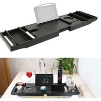 Bambus Badewannenablage Ausziehbar Badewannentablett, SPA Experience Wannenablage, Integrierter Buch und Regalhalter Weinglashalter, Stabile von SKECTEN