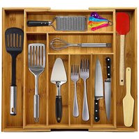 Bambus Besteckkasten Besteckeinsatz Besteck Kasten Küchenbesteck ausziehbar 34×43-50×5cm von SKECTEN