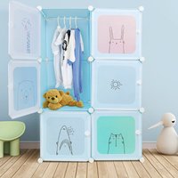 Erweiterbares Kinderregal Kinder Kleiderschrank Stufenregal Bücherregal mit Türen & 1 Aufhängern,ustige Motive,Kunststoff, 74x37x110cm,Blau - Skecten von SKECTEN