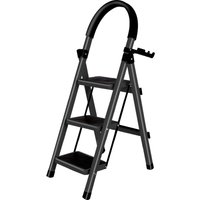 Klapptritt mit 3 Stufen Klappbar Stahl mit Haltegriff 41.5 x 57 x 104 cm Schwarz von SKECTEN