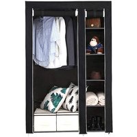 Kleiderschrank Stoffschrank Steck Kleider Schrank Regal Kleiderstange Garderobe Schwarz Beige 110×45×175cm von SKECTEN