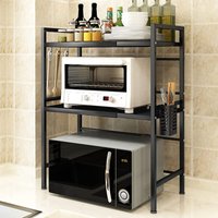 Mikrowellen Regal 2 Etagen,Ausziehbarmikrowellen Mikrowellenhalterung,Erweiterbar 40-64cm,mit 6 Hacken,Schwarz von SKECTEN