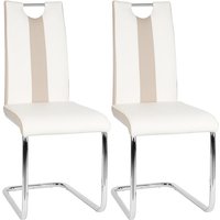 2er Set Esszimmerstühle mit Rückenlehne,Polsterstuhl aus Metallbeine,Weiß+Beige von SKECTEN