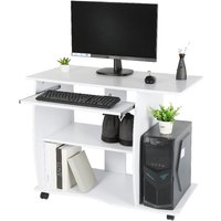 Schreibtisch Computertisch Bürotisch pc Ablageböden 90x75x50cm + Rollen Tisch[Weiß] von SKECTEN
