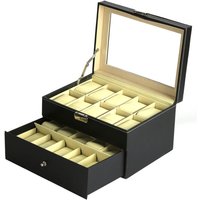Skecten - Uhrenbox Doppelschicht, 20 Fächer, mit Schloss und Schlüssel, für Uhren, Schmuck, Ohrringe usw. 28.5×20.5×15cm von SKECTEN