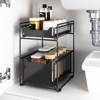 Zweilagiger Schiebeschrank ausziehbarer Korb Aufbewahrungsregal schwarz von SKECTEN