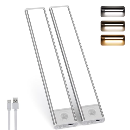 skelo Schrankbeleuchtung LED mit Bewegungsmelder 20cm Unterschrank Beleuchtung, 3 Farben 6000K Ferndimmung und 2500mAh Unterbauleuchte Kabellose Lichtleiste USB Küche Treppe 2 Stücke von skelo