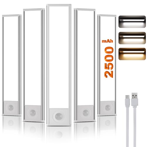 skelo Schrankbeleuchtung LED mit Bewegungsmelder 20cm Unterschrank Beleuchtung, 3 Farben 6000K und 2500mAh Unterbauleuchte Kabellose Lichtleiste USB Küche Treppe (5 Stücke) von skelo