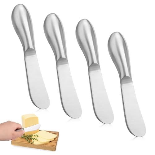 SKENGWEL 4 Stück Buttermesser, Edelstahl Buttermesser Klein Edelstahl Brotzeitmesser Set Kleine Brot Creme Messer Marmeladenmesser und Butter-Käse-Spatel für Sahne und Käse(13.5 cm x 2.5CM) von SKENGWEL