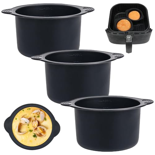 SKIKHN Auflaufförmchen für Luftfritteuse, 3 Stück 14x6.5 cm Silikon-Luftfritteusen-Eierpochierer, Heißluftfritteuse Auflaufförmchen, Wiederverwendbare Formen Airfryer für Muffins,Kuchen, Pudding von SKIKHN