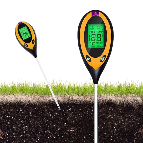 SKIKHN Bodenmessgerät 4-in-1,Boden-PH-Meter-Tester,Bodentester Feuchtigkeitsmessgerät mit LCD-Display, Licht,PH-Wert,Temperatur und Luftfeuchtigkeit für Gartenarbeit Rasen Pflanzen Bodenüberwachung von SKIKHN
