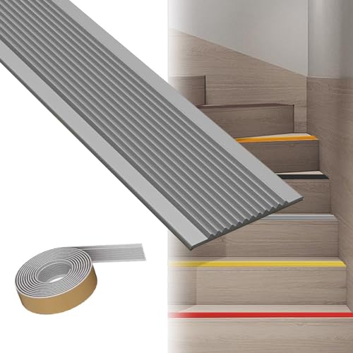 SKINCATE 1M 2M 3M 5M Treppenkantenschutz, rutschfeste Gummistreifen Für Treppen, Selbstklebende Stufenmatten Treppenkantenprofil, AntiRutsch Streifen Für Treppen/Boden/Stufen(Grey,W:5cmxL:2m) von SKINCATE