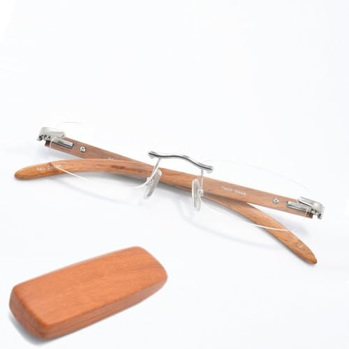 SKINCATE Holz Rahmenlos Lesebrille Männer Frauen Business Brillen Anti Blaulicht Lesehilfe Sehhilfe Rechteckige Linse 1.0~3.5 Ohne Rahmen Presbyopie Brille (Size : +2.50) von SKINCATE