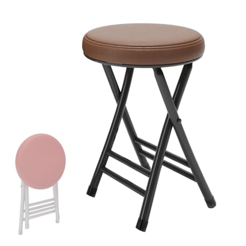 SKINCATE Runder Gepolsterter Klappbarer Barhocker, 50cm Tresenstuhl Mit Fußstütze, Küchenhocker Stabiler, Outdoor Klapphocker Platzsparend, Für Küche, Bar & Events(Brown) von SKINCATE