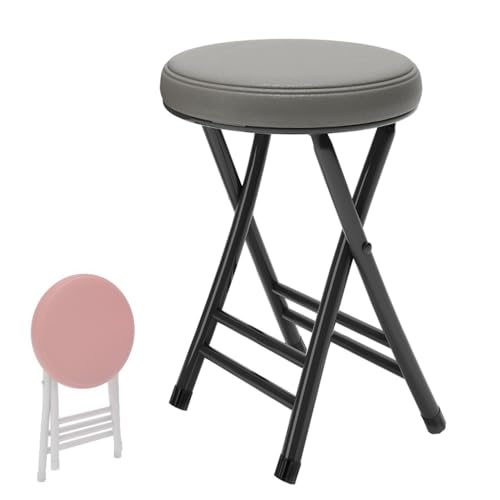 SKINCATE Runder Gepolsterter Klappbarer Barhocker, 50cm Tresenstuhl Mit Fußstütze, Küchenhocker Stabiler, Outdoor Klapphocker Platzsparend, Für Küche, Bar & Events(Grey) von SKINCATE